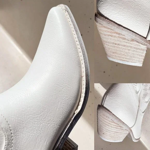 NEW White Cowboy Western Embroidered Stitch Pointy Toe Block Heel Mid Calf Boots - Picture 9 of 13